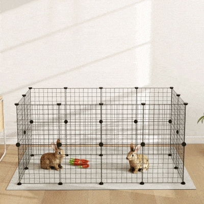 PawHut Pet Playpen, DIY Cage House for Small Animals, Guinea Pigs, Hedgehogs, Black