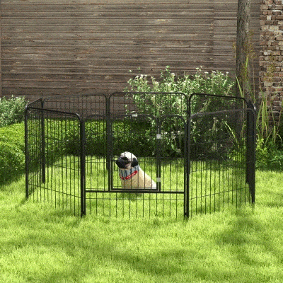 PawHut 8 Panel Pet Playpen Play Yard Fence Home DIY Heavy-Duty Metal Foldable Indoor Outdoor 31.5"H