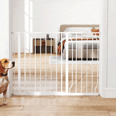 PawHut 30"- 57" Easy Install Pet Gate w/ Door & Double Locking System, Extra Wide Dog Gate for Stairs, Hallways, White