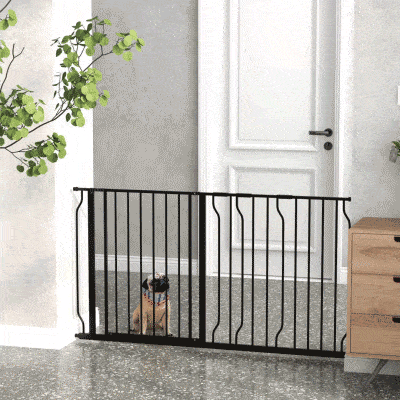 PawHut 30"- 57" Easy Install Pet Gate w/ Door & Double Locking System, Extra Wide Dog Gate for Stairs, Hallways, Black