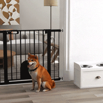 PawHut 30"-41" Extra Wide Pet Gate Barrier with Small Door, 30"H Dog Gate with Safety Gate Barrier, Stair Pressure Fit, Black