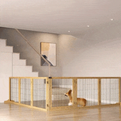 PawHut 6-Panel Folding Pet Gate, Natural Wood Barrier