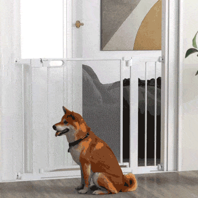 PawHut 29.5"-40.6" Metal Pet Gate, Dog Gate with Auto Closing Door, Double Locking, for Doorways, Stairs, Hallways, White