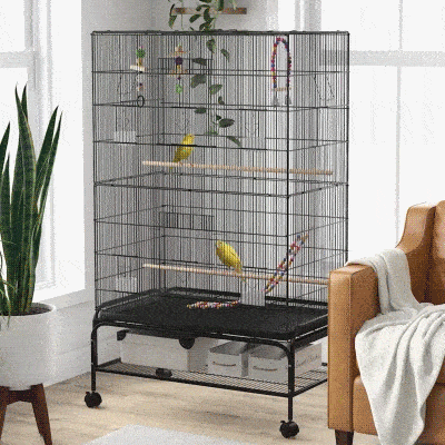 PawHut 63" Bird Cage w/ Open Top for Budgies, Cockatiels, Lovebirds Finches, Stand, Toys, Removable Tray, Storage Shelf