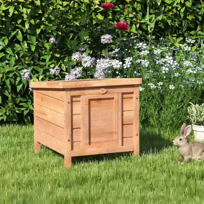 PawHut Wooden Rabbit Hutch, Bunny Cage with Waterproof & Openable Asphalt Roof, Outdoor Cat House Guinea Pig Cage Duck Shelter, Indoor Outdoor Use, 20" x 16.5" x 17", Orange