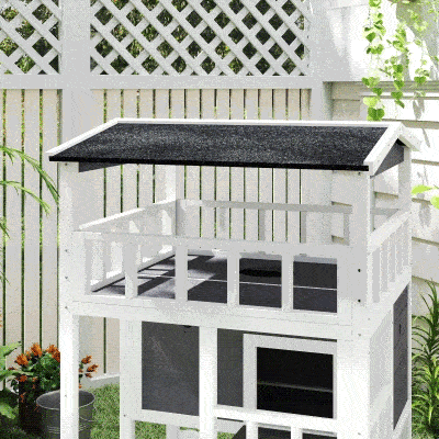 PawHut 4-Floor Wood Outdoor Cat House Catio for Cats with Condo, Fun Entrances, Perch, Grey