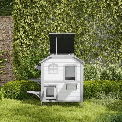 PawHut 2-Story Weatherproof Cat House, Outdoor Wooden Enclosure