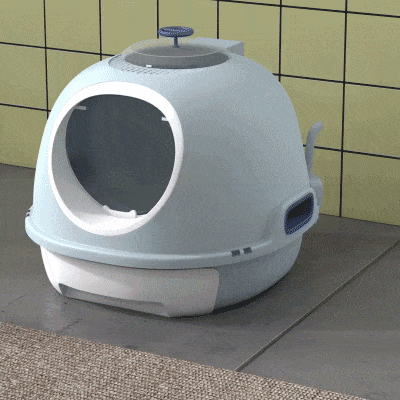 PawHut Cat Litter Box Toilet with Lid, Covered Litter Box with Scoop, Enclosed Drawer and Skylight, Blue