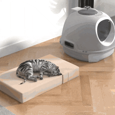 PawHut Cat Litter Box Toilet with Lid, Covered Litter Box with Scoop, Enclosed Drawer and Skylight, Grey