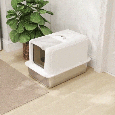 PawHut Stainless Steel Cat Litter Box w/ Removable Lid & Scoop, for Small to Large Cats, Easy to Clean, White