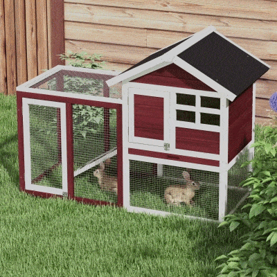 PawHut 48" Weatherproof Wooden Rabbit Hutch Bunny Cage Small Animal House with Slant Roof And Screened Outdoor Run, Brown