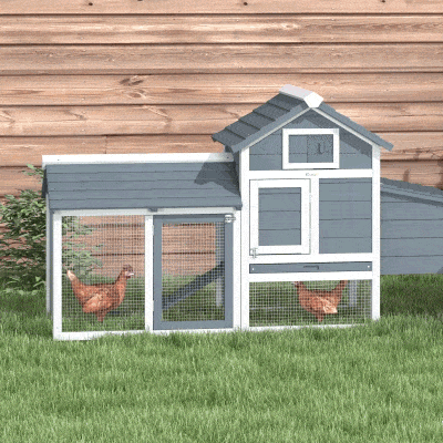 PawHut 60" Large Chicken Coop Wooden Hen House for Outdoor Backyard with 2 Doors, Nesting Box and Removable Tray, White