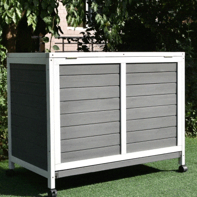 PawHut Indoor Rabbit Hutch with Wheels, Bunny Cage Guinea Pig House W/ Top Access, Ramp, Pull Out Tray, Grey