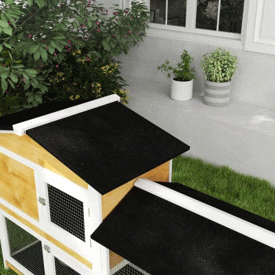 PawHut 2-tier Wood Rabbit Hutch Backyard Bunny Cage Small Animal House w/ Ramp and Outdoor Run, Yellow