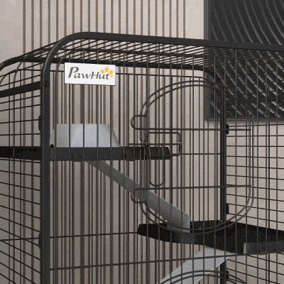 PawHut 4-Tier Ferret Cage, Small Animal Cage Pet Playpen for Rabbit Ferret Chinchilla on Wheels with Removable Tray Platform Ramp Food Dish Water Bottle, 24" x 17" x 37"