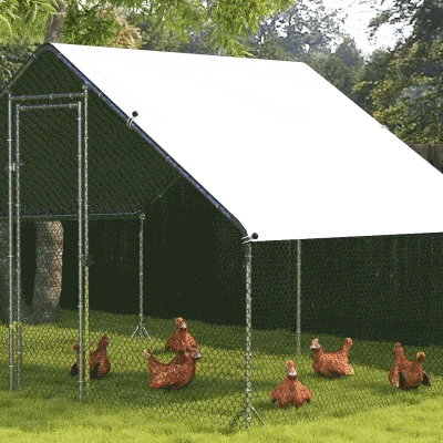 PawHut 9.8' x 6.6' x 6.6' Chicken Coop Cage, Outdoor Hen House w/Cover & Lockable Door