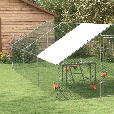 PawHut 9.8' x 19.7' x 6.6' Chicken Coop Cage, Outdoor Hen House w/Cover & Lockable Door