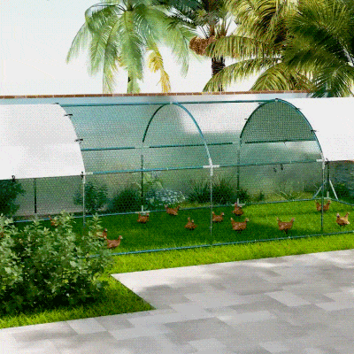 PawHut Galvanized Large Metal Chicken Coop Cage Walk-in Enclosure Poultry Hen Run House Playpen Rabbit Hutch with Cover for Outdoor Backyard 9.2' x 24.9' x 6.5' Silver