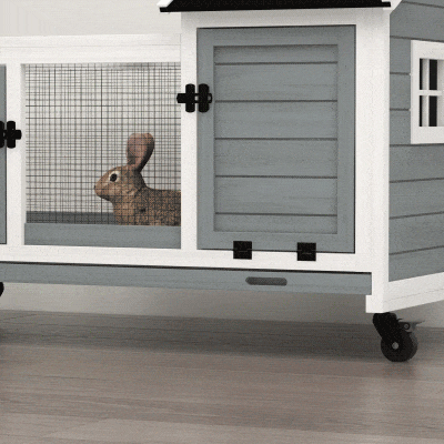 PawHut Rabbit Cage with Wheels, Ramp, Run, Tray for Indoor Outdoor, Suitable for Rabbit, Guinea Pig, Grey