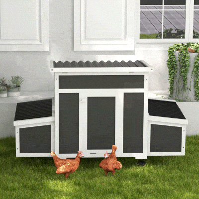 PawHut Wooden Chicken Coop with Nesting Box for 2-4 Chickens, Dark Grey