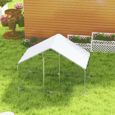 PawHut Metal Chicken Coop, 9.8 x 5.6 FT Walk-in Chicken Run with Cover, Lockable Door, Outdoor Poultry Cage for 5-8 Chickens