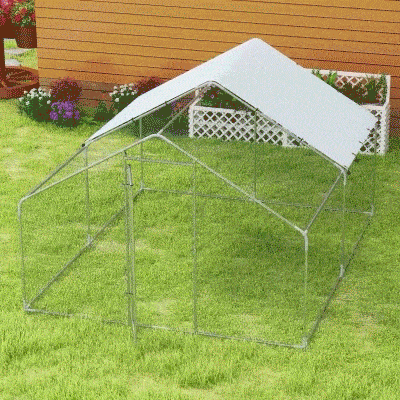 PawHut Metal Chicken Coop, 9.8 x 11.2 FT Walk-in Chicken Run with Cover, Lockable Door, Outdoor Poultry Cage for 10-15 Chickens